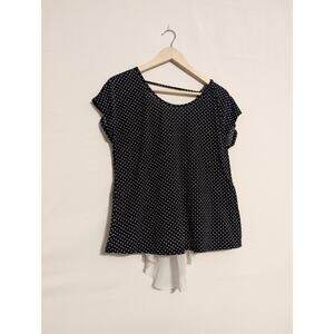 robins nest maternity navy blue white polka dots white sheer bow womens large